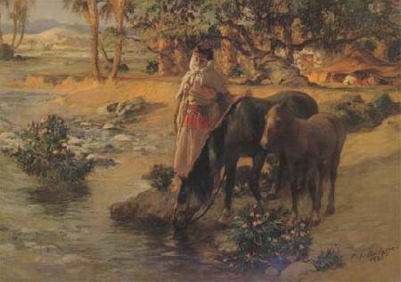 Frederick Arthur Bridgman Femme faisant boire des chevaux (mk32) Germany oil painting art